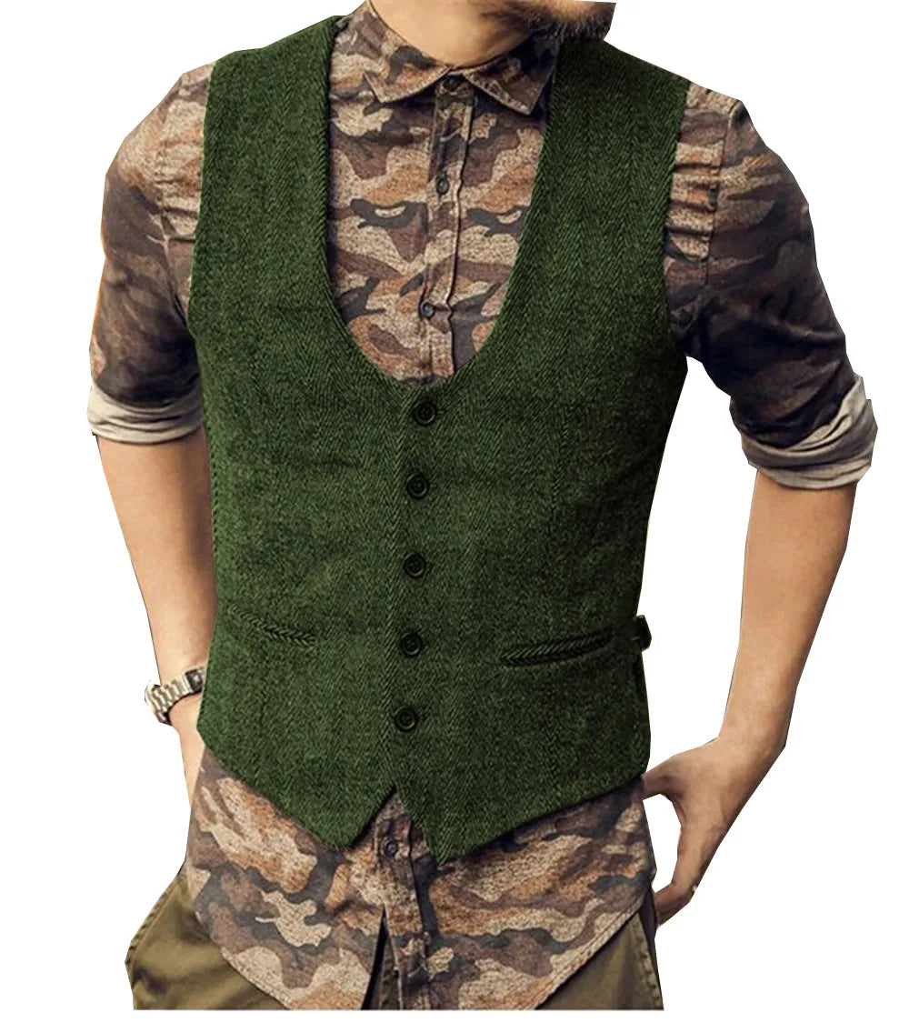 Beckham Tweed  Vest - Green / M - HIS.BOUTIQUE