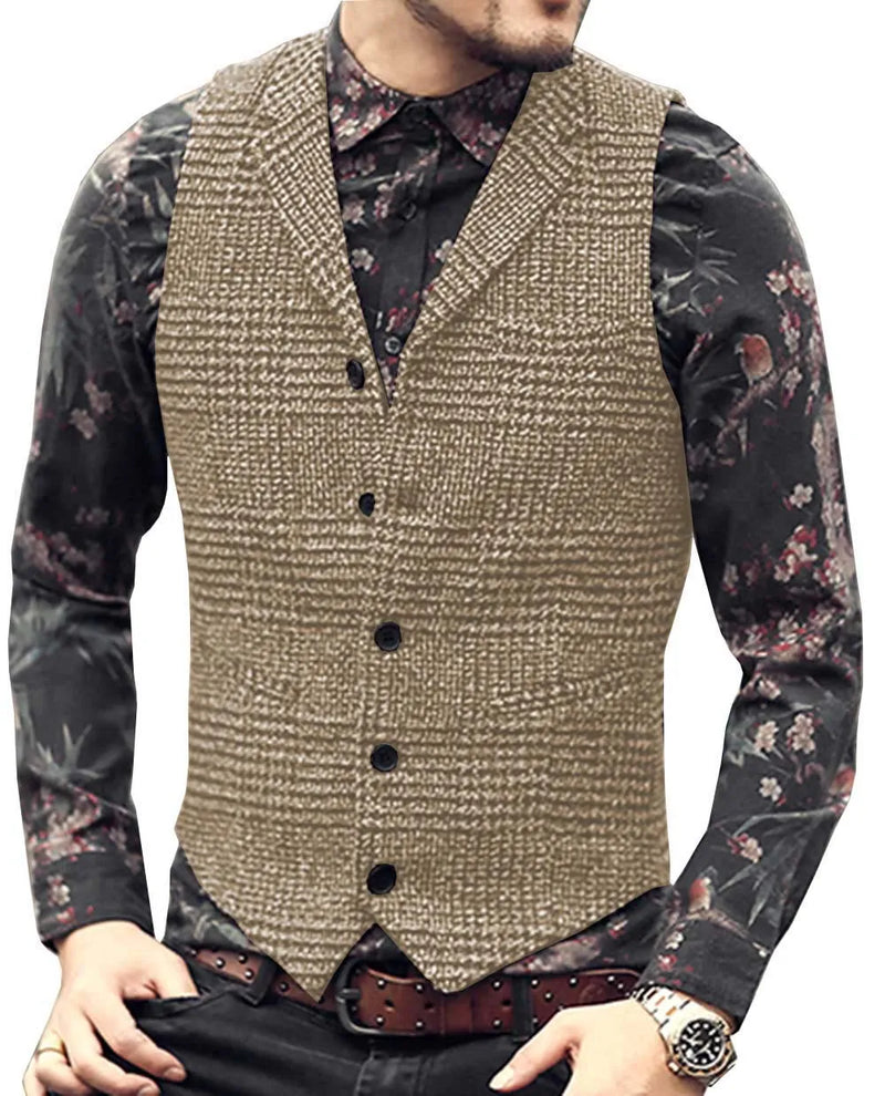 Woolen Slim Notch Vest - Brown / S - HIS.BOUTIQUE