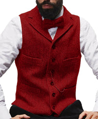 Lapel V Neck Wool Vest - Red / S - HIS.BOUTIQUE
