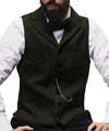 Lapel V Neck Wool Vest - Army Green / S - HIS.BOUTIQUE
