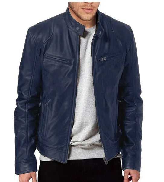 Road Biker Leather Jacket - Blue / S - HIS.BOUTIQUE