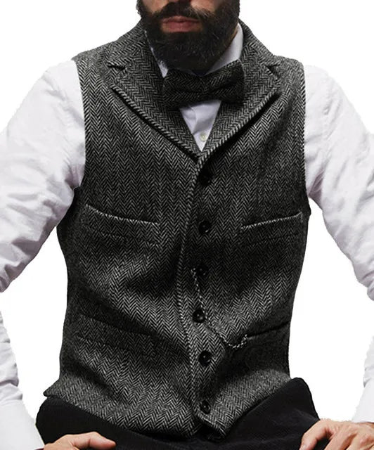 Lapel V Neck Wool Vest - Dark gray / S - HIS.BOUTIQUE