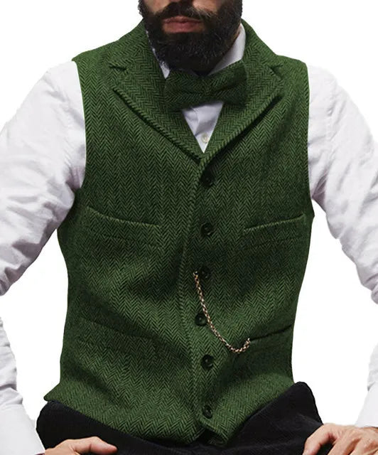 Lapel V Neck Wool Vest - Green / S - HIS.BOUTIQUE