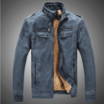 Excelled Synthetic Leather Jacket - Deep Blue / S - HIS.BOUTIQUE