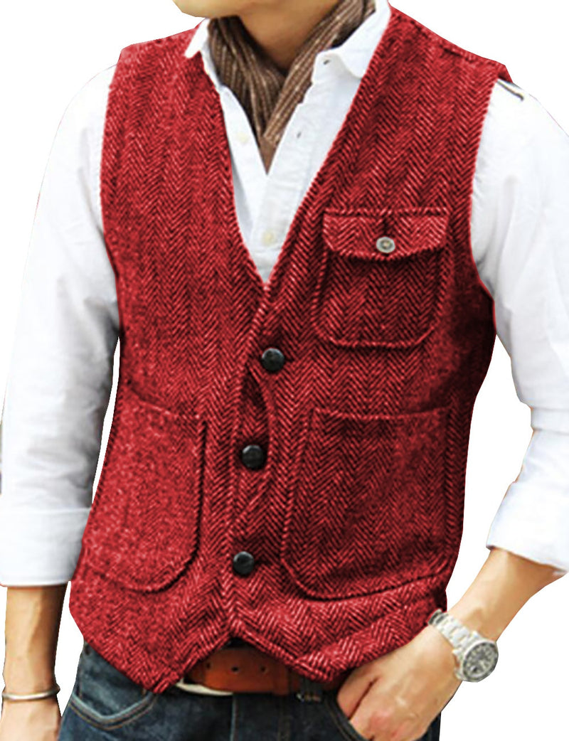 Herringbone Wool Tweed - Red / S - HIS.BOUTIQUE