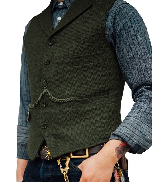 Men's Tweed Vest - Army Green / S - HIS.BOUTIQUE