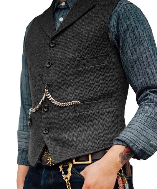 Men's Tweed Vest - Charcoal Grey / S - HIS.BOUTIQUE