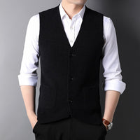 Slim Fit Knit Cardigan Vest - Black / XS - HIS.BOUTIQUE