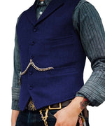 Men's Tweed Vest - Royal Blue / S - HIS.BOUTIQUE