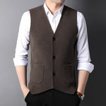 Slim Fit Knit Cardigan Vest - Coffee / XS - HIS.BOUTIQUE