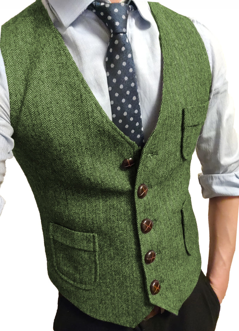Tweed V-Neck  Vest - Green / XS - HIS.BOUTIQUE