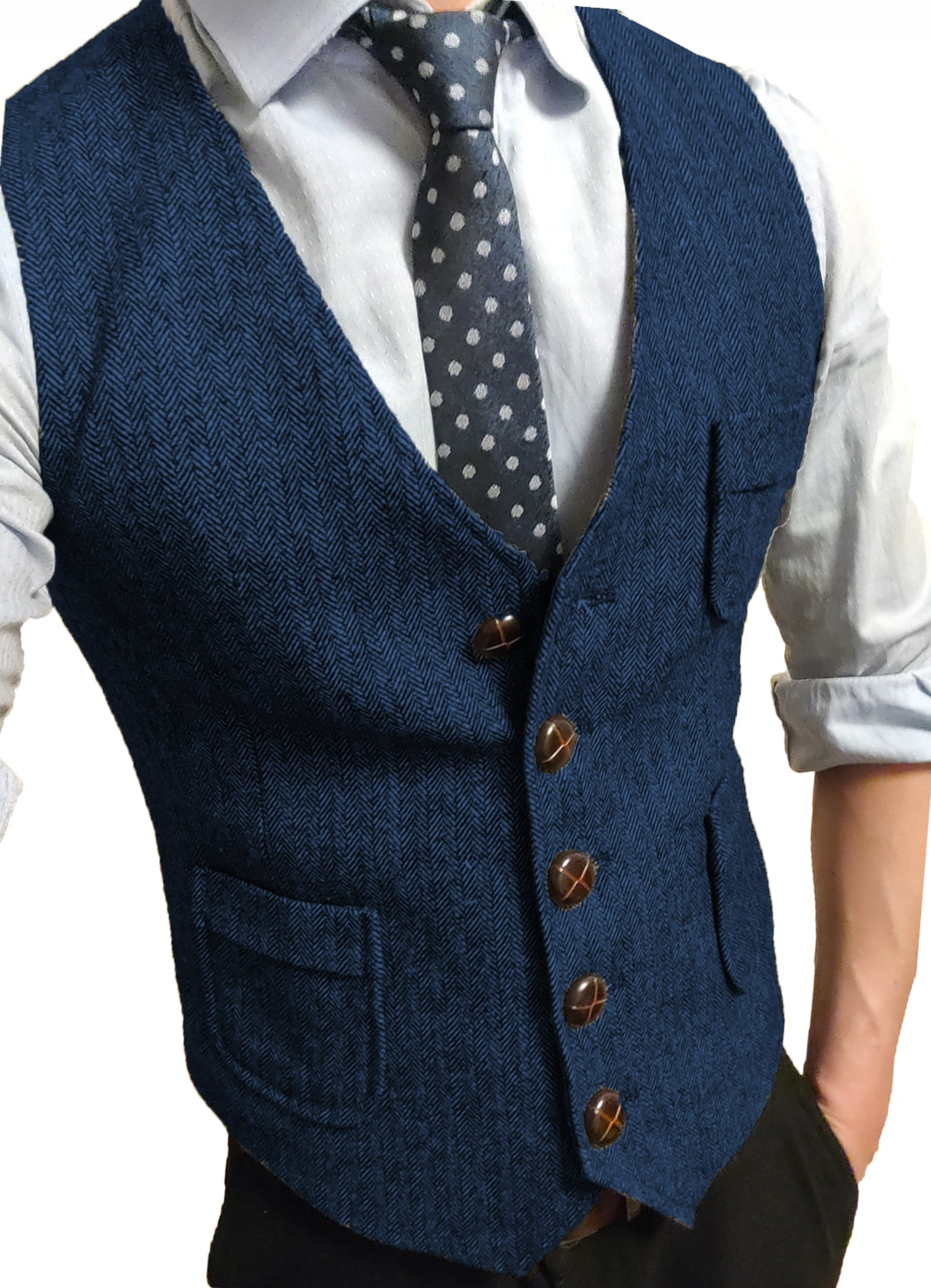 Tweed V-Neck  Vest - royal blue / XS - HIS.BOUTIQUE