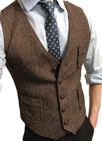 Tweed V-Neck  Vest - Brown / XS - HIS.BOUTIQUE