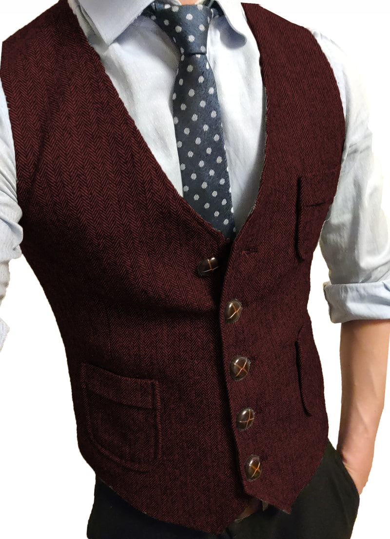 Tweed V-Neck  Vest - Burgundy / XS - HIS.BOUTIQUE