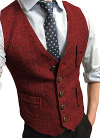 Tweed V-Neck  Vest - Red / XS - HIS.BOUTIQUE