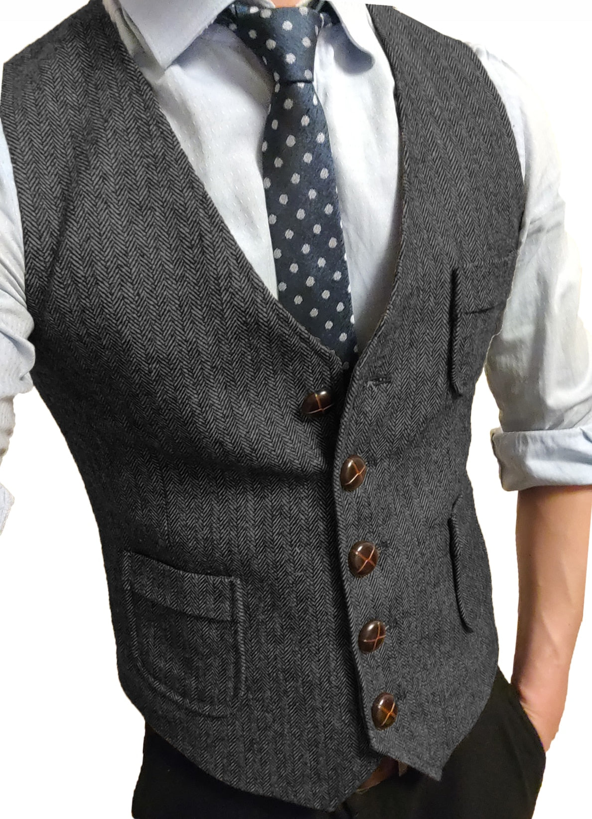 Tweed V-Neck  Vest - Gray / XS - HIS.BOUTIQUE