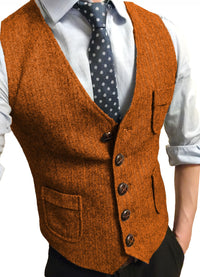 Tweed V-Neck  Vest - Orange / XS - HIS.BOUTIQUE