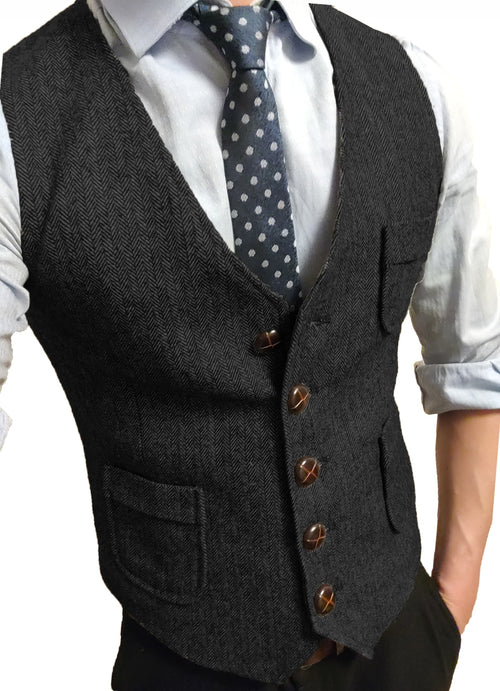 Tweed V-Neck  Vest - Black / XS - HIS.BOUTIQUE