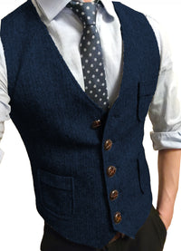 Tweed V-Neck  Vest - Navy Blue / XS - HIS.BOUTIQUE