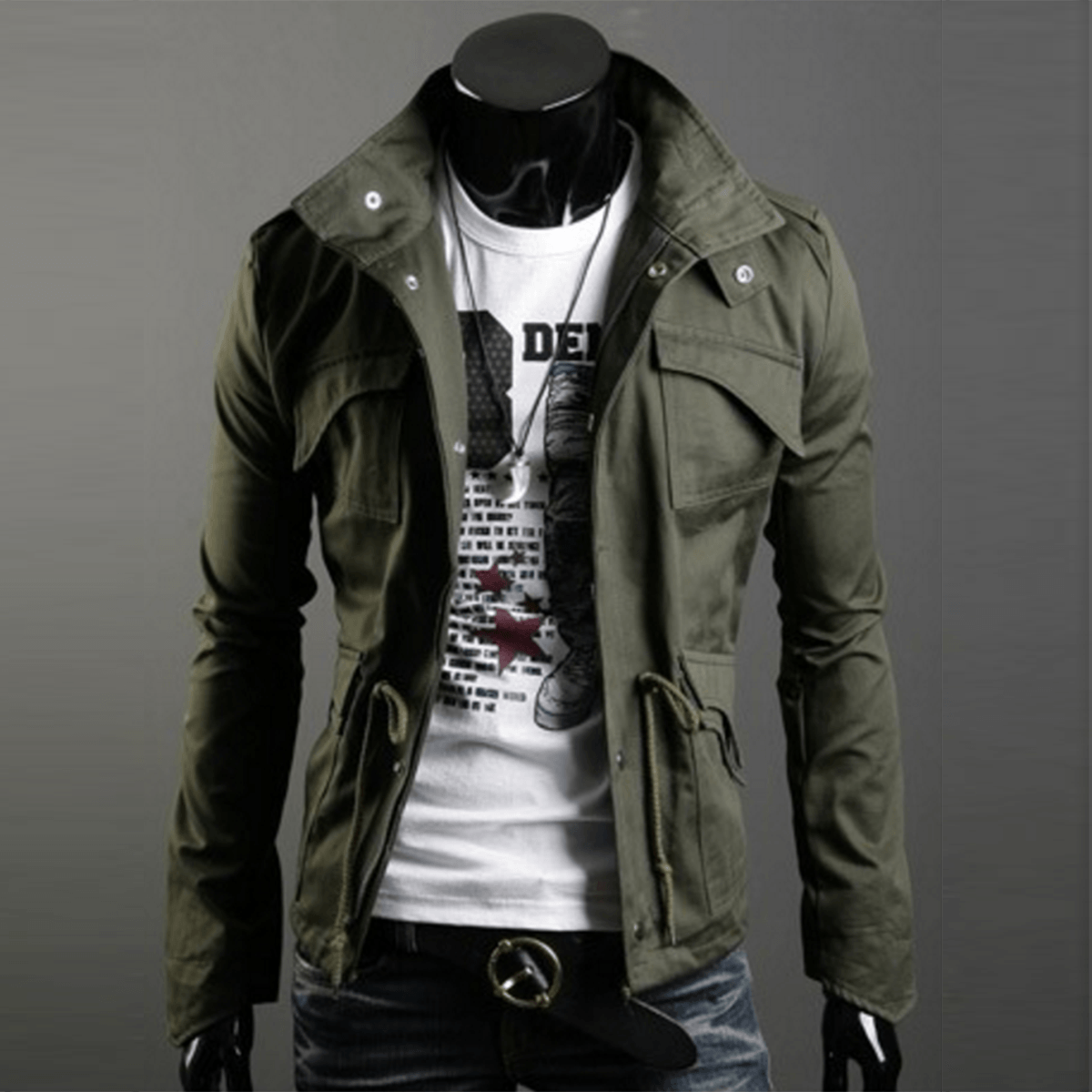 Military Style Jacket - Army Green / XS - HIS.BOUTIQUE