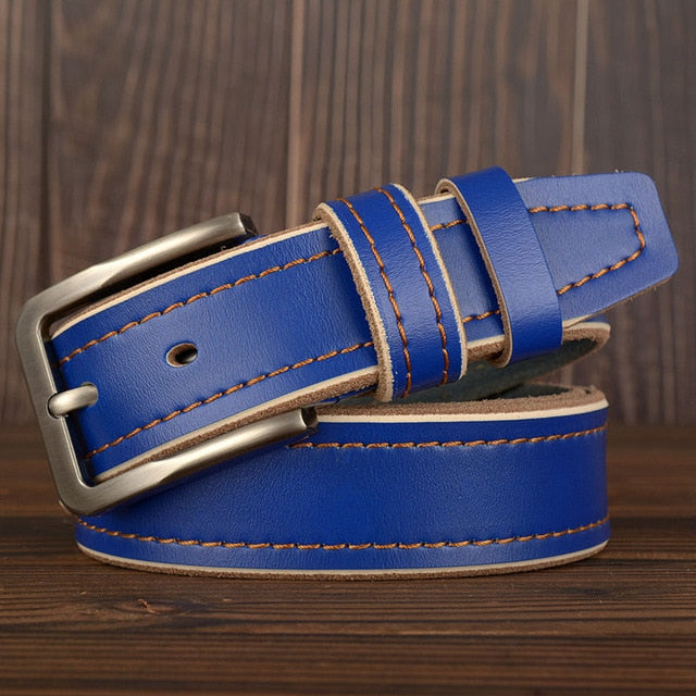 MEDYLA Leather Pin Buckle Belt - Blue / 105CM - HIS.BOUTIQUE