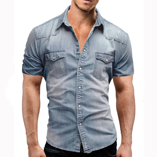 Double Pocket Denim Shirt - light blue / M - HIS.BOUTIQUE