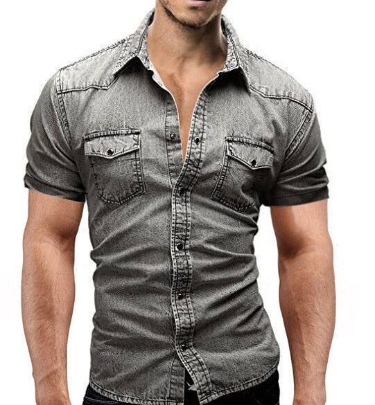 Double Pocket Denim Shirt - gray / XS - HIS.BOUTIQUE