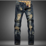 Metro Straight Destroyed Jeans - Blue / 28 - HIS.BOUTIQUE
