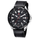 NAVIFORCE Leather Sports Watch - Silver Black - HIS.BOUTIQUE