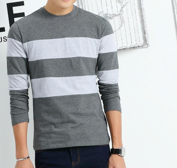 Striped Long Sleeve T Shirt - Gray / XS - HIS.BOUTIQUE