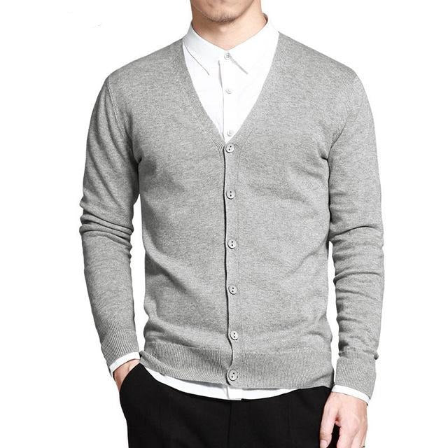 V-Neck Solid Button Cardigan - Gray / XS - HIS.BOUTIQUE