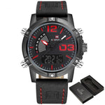 Leather Military Watch - Black Red - HIS.BOUTIQUE