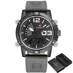 Leather Military Watch - Black Gray - HIS.BOUTIQUE