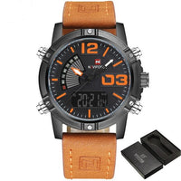 Leather Military Watch - Black Orange - HIS.BOUTIQUE