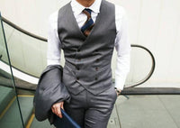 British Style Slim Double Breasted Waistcoat - Gray / XS - HIS.BOUTIQUE